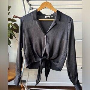 Wilfred Black Tie-Front Satin Button-Down Shirt